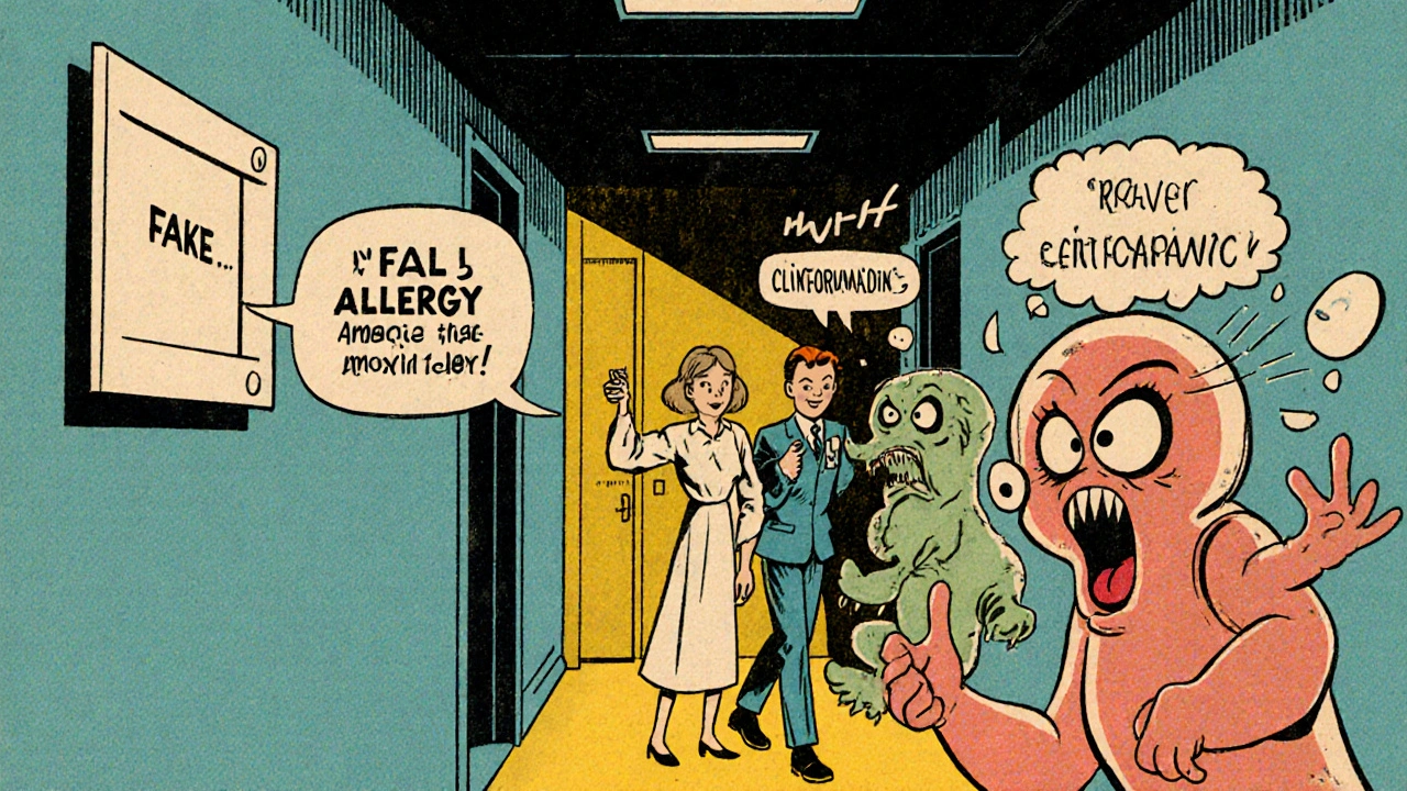 One patient happy with amoxicillin, another scared of giant menacing antibiotics in hospital hallway