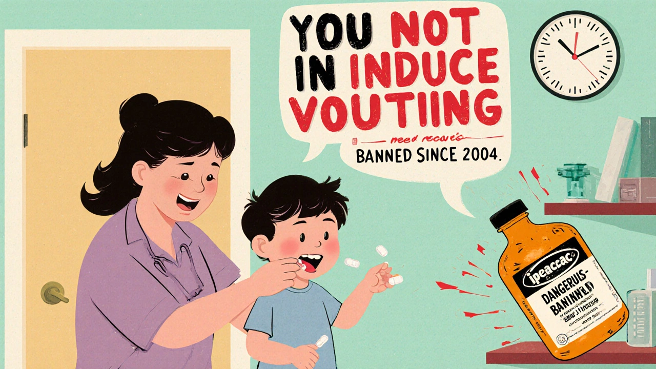 Parent removes pills from child&#039;s mouth, warning against vomiting