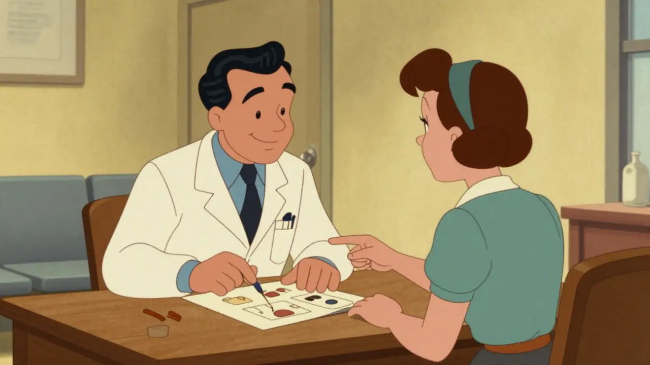 Doctor and patient reviewing information together at desk
